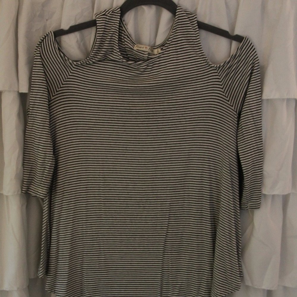 Shoulder Cut Out Black and White stripes Shirt